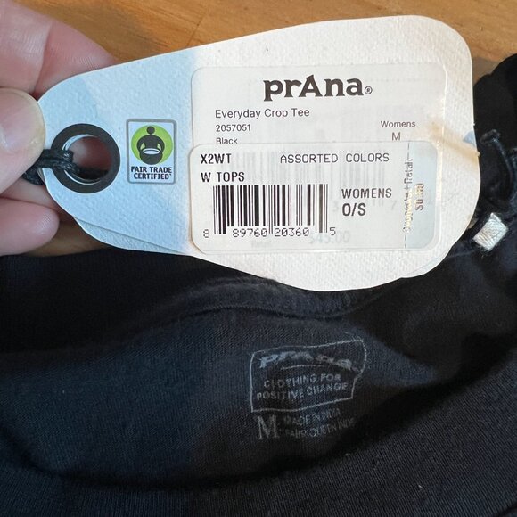 prAna Womens Everyday Crop Short Sleeve Tee Shirt MEDIUM Black Cotton - Picture 5 of 8